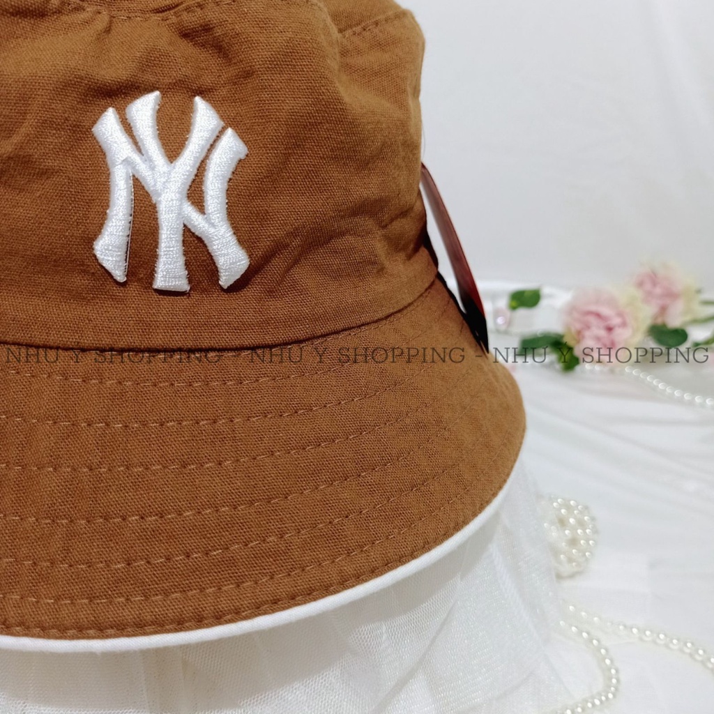 Nón vải/mũ vải bucket unisex thêu chữ chất đẹp màu nâu viền trắng sành điệu,nam nữ đội đẹp