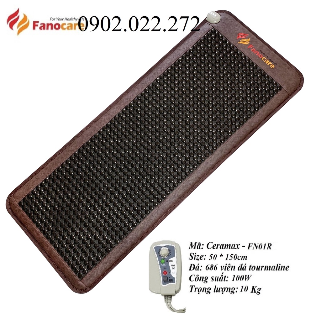 Thảm/nệm đá nhiệt nóng Tomanline tròn đen nhánh kích thước 60*150cm (Tặng 1 gối đá tourmaline)