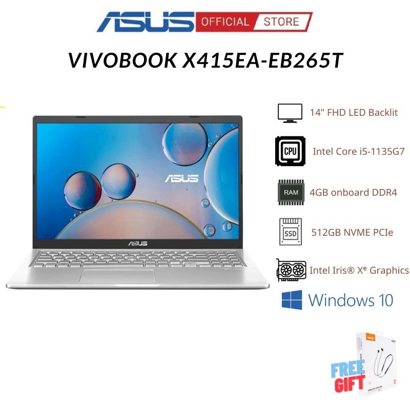 Laptop Asus Vivobook X415EA-EB265T / EB266T | Core i5-1135G7 | 4GB | 512GB | Intel Iris Xe | 14" FHD | Win 10)