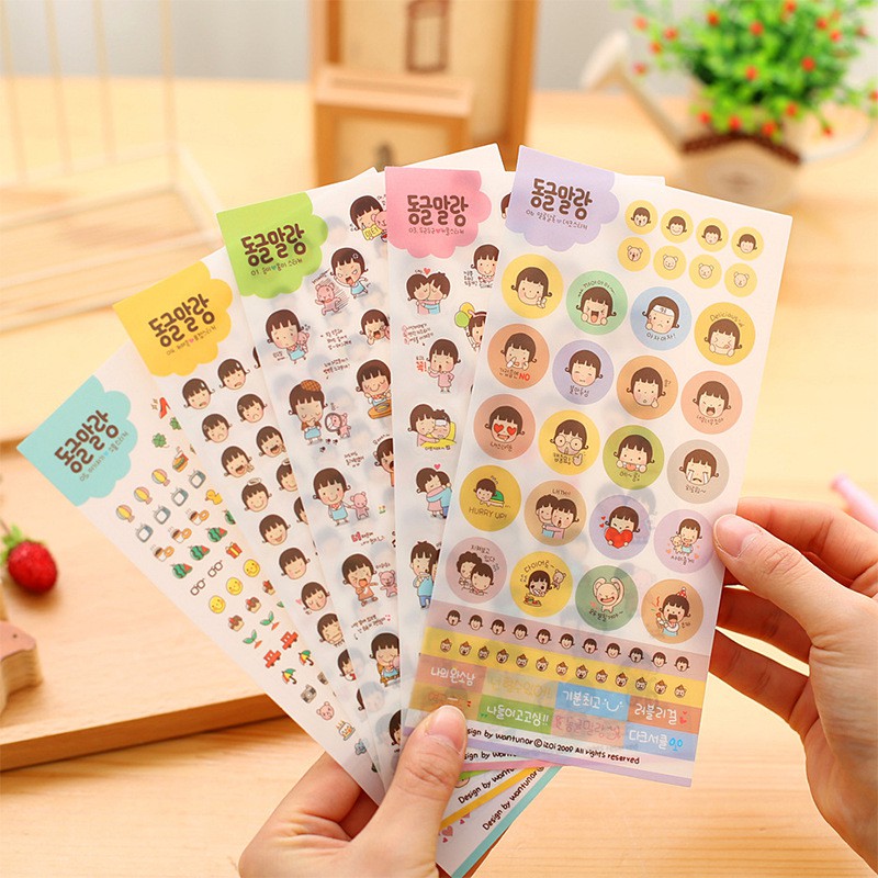 [Mã LIFEBOOK2 giảm 10% đơn 0Đ] Set 6 Tấm Sticker Chữ Hàn Xinh Xắn