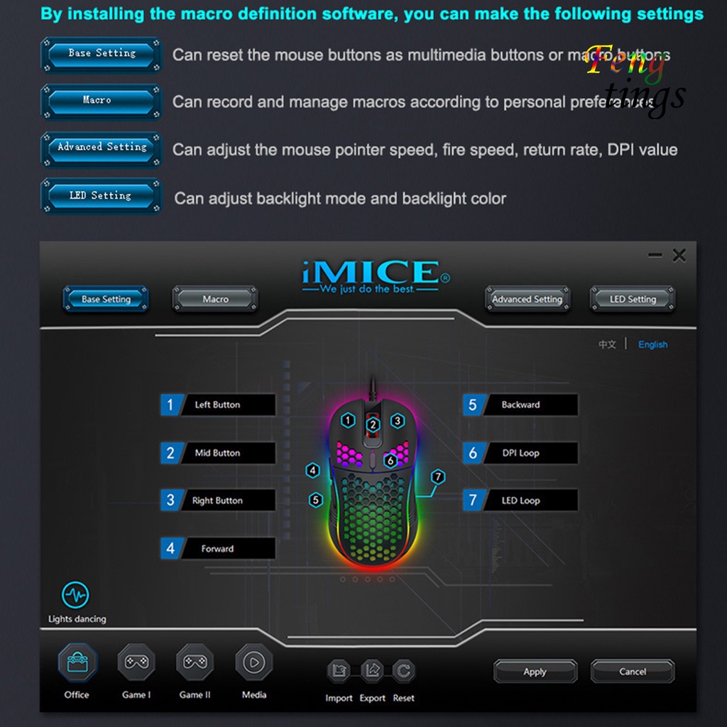 Chuột chơi game có dây IMICE T98 7200DPI RGB họa tiết tổ ong độc đáo