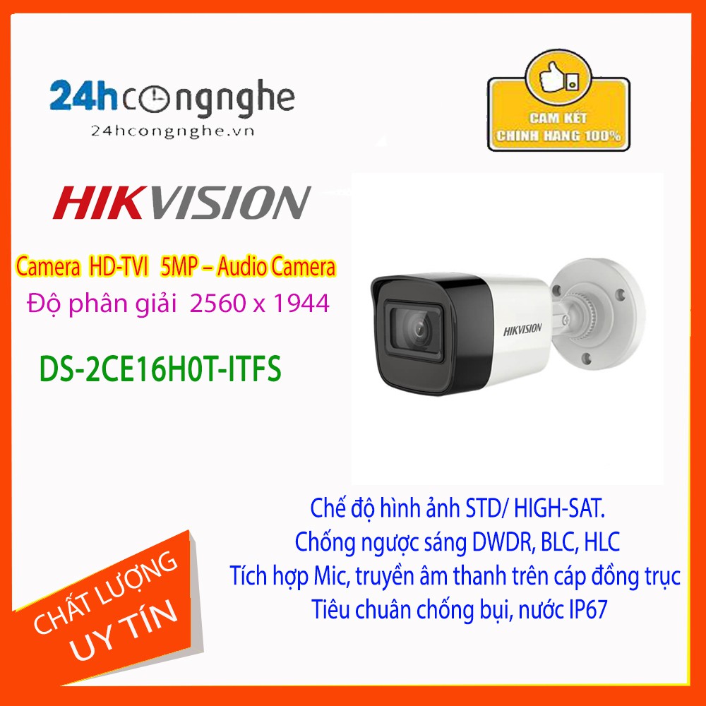 Camera DS-2CE16H0T-ITFS Tích hợp Mic, chính hãng bảo hành 24 tháng