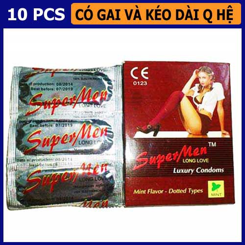 Bao cao su Super Men có gai và chống xuất tinh sớm Hộp 10 cái mùi bạc hà tươi mát