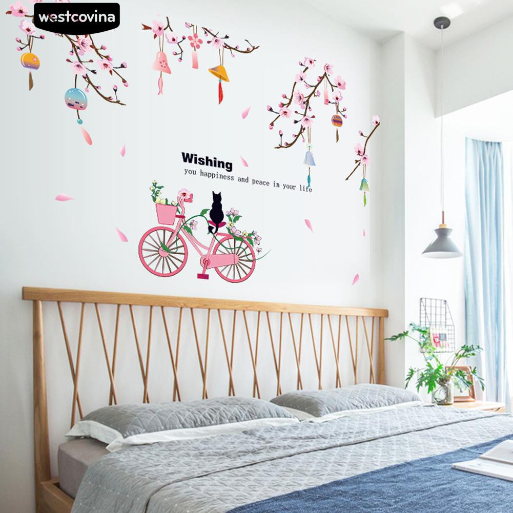 Sticker dán tường hình mèo xe đạp