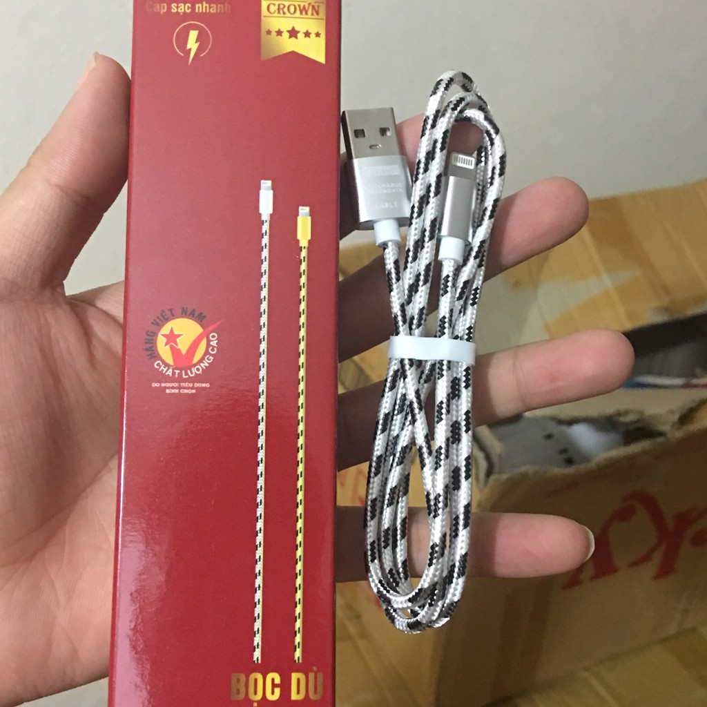 Cáp sạc iphone bọc dù hãng crown