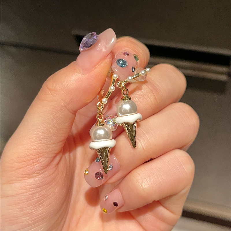 Bông Tai Mạ Bạc 925 Hình Que Kem Đính Ngọc Trai Giả Dễ Thương