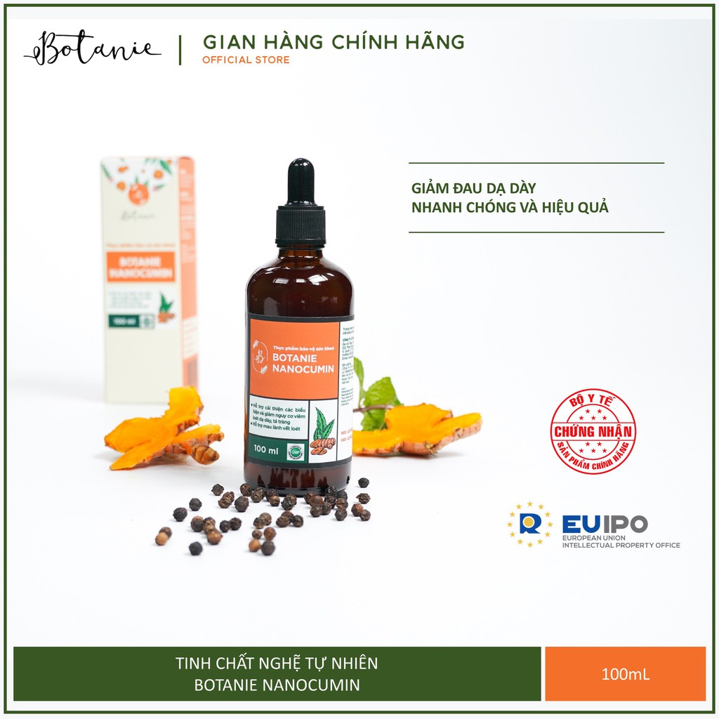 Tinh nghệ nano Botanie Nanocumin - Giảm đau dạ dày, hỗ trợ điều trị viêm loét dạ dày (100mL)