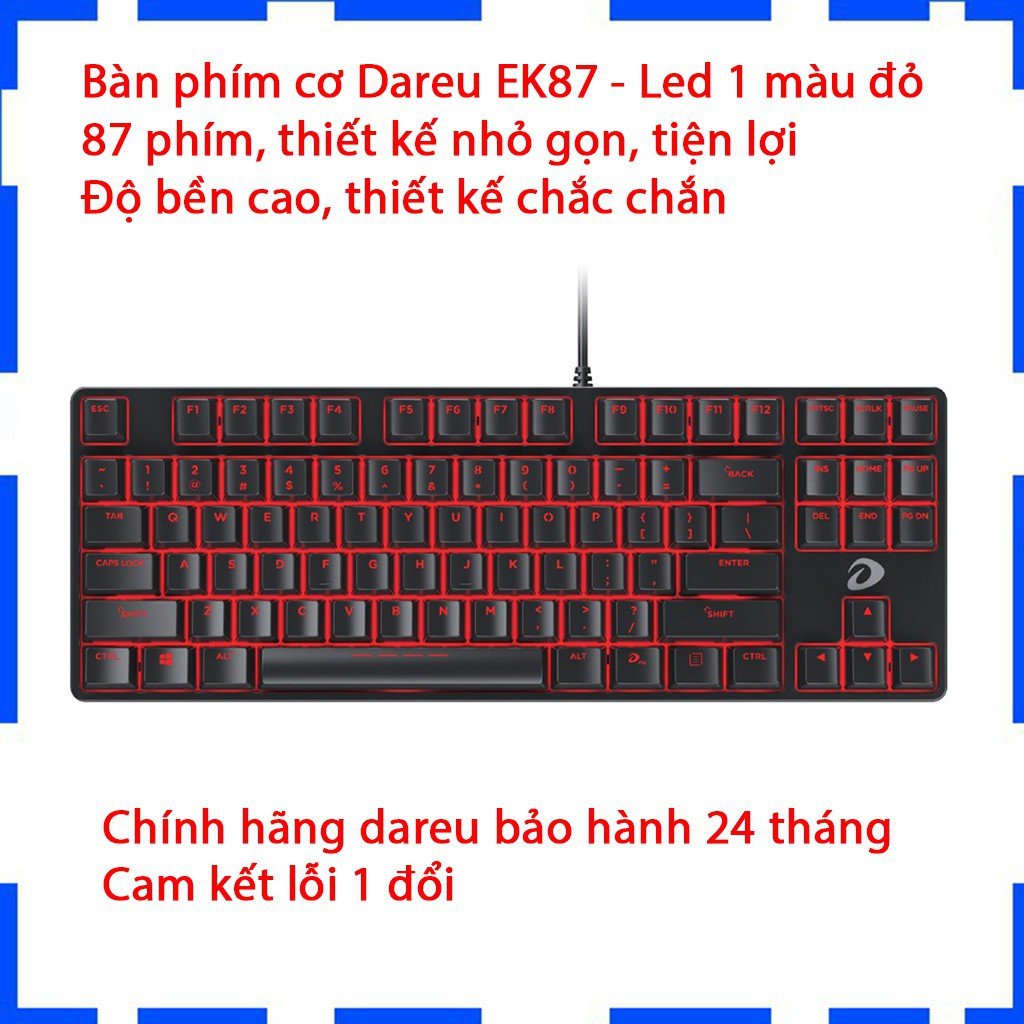 Bàn phím cơ Dareu EK87 - Mã cũ DK87 - Đèn led màu đỏ - Thay được keycap - Bảo hành 24 tháng - Lỗi 1 đổi 1