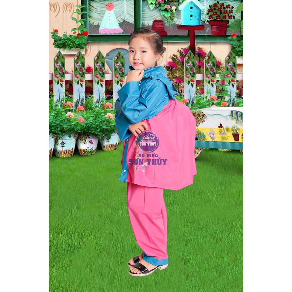 Bộ áo mưa trẻ em có lưng che cặp sách cho bé 6 - 8 -10 -12 tuổi chính hãng Sơn Thủy