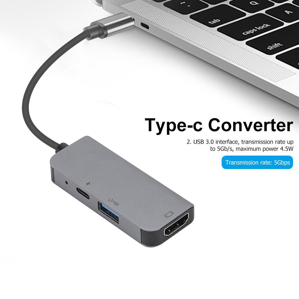 Bộ chia cổng USB type C 3 trong 1 bằng hợp kim nhôm 4K HDMI 3.0 DP