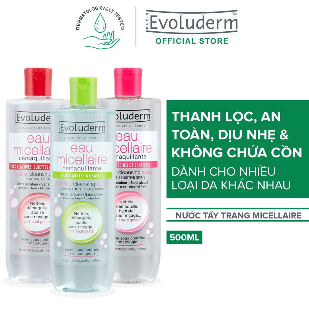 [Mã FMCGMALL -8% đơn 250K] Nước tẩy trang Evoluderm Eau Micellaire 500ml (Tùy Chọn)