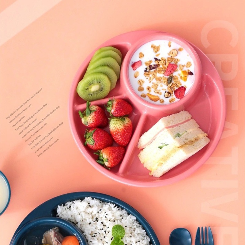 Bộ Dụng Cụ Ăn Gồm Tô Muỗng / Nĩa Bằng Nhựa Chia Ngăn Chống Nóng Dành Cho Bé