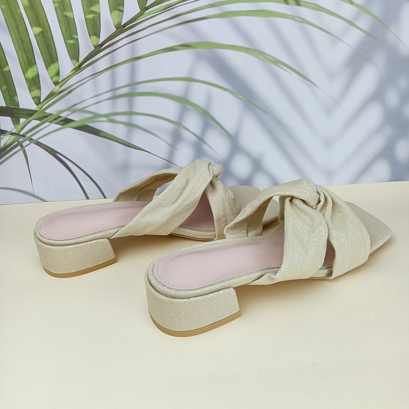 Dép IELGY gót thấp mũi vuông chất liệu vải đơn giản thời trang dành cho nữ