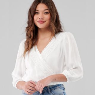 Áo vạt chéo phối ren Blue rain xuất Âu (có sẵn)