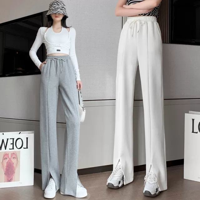 Quần dài lưng cao ống rộng thiết kế xẻ tà cá tính thời trang dành cho nữ | BigBuy360 - bigbuy360.vn