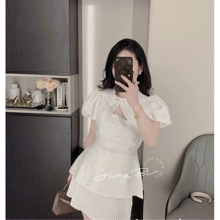 Áo peplum tay bồng cổ nhún, Áo kiểu nữ, áo bánh bèo