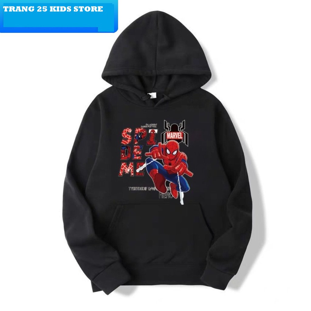 Áo Hoodie Bé Trai, Áo Thun Da Cá Có Mũ Phong Cách Hiphop in siêu nhân nhện spiderman-Trang 25 Kids-AT11