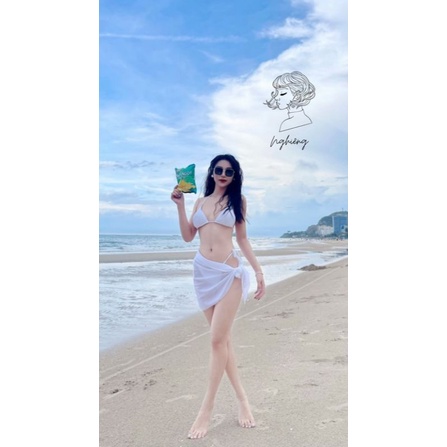 Bikini đi biển, bộ bơi tam giác 3 mảnh kèm khăn quấn sexy màu trắng, đen Vivi Shop