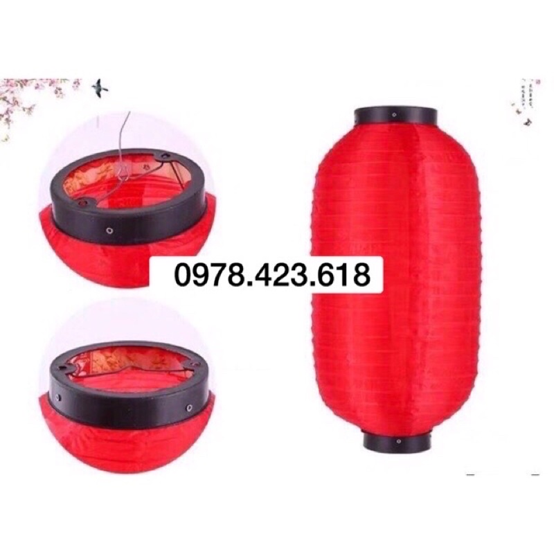 Đèn lồng vải đỏ Nhật Bản miệng đen - Đèn lồng hình trụ miệng đen trang trí nhà hàng