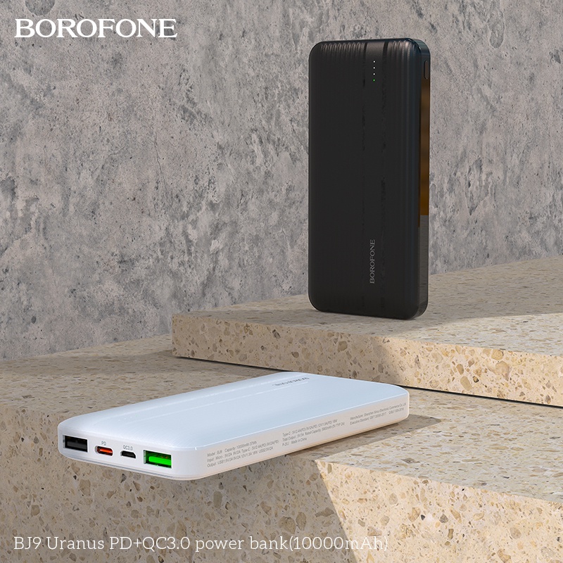 Pin sạc dự phòng 10000mAh BOROPHONE BJ9 sạc nhanh PD20W (cổng Type-C), có đèn báo LED, 2 cổng ra USB - Chính hãng