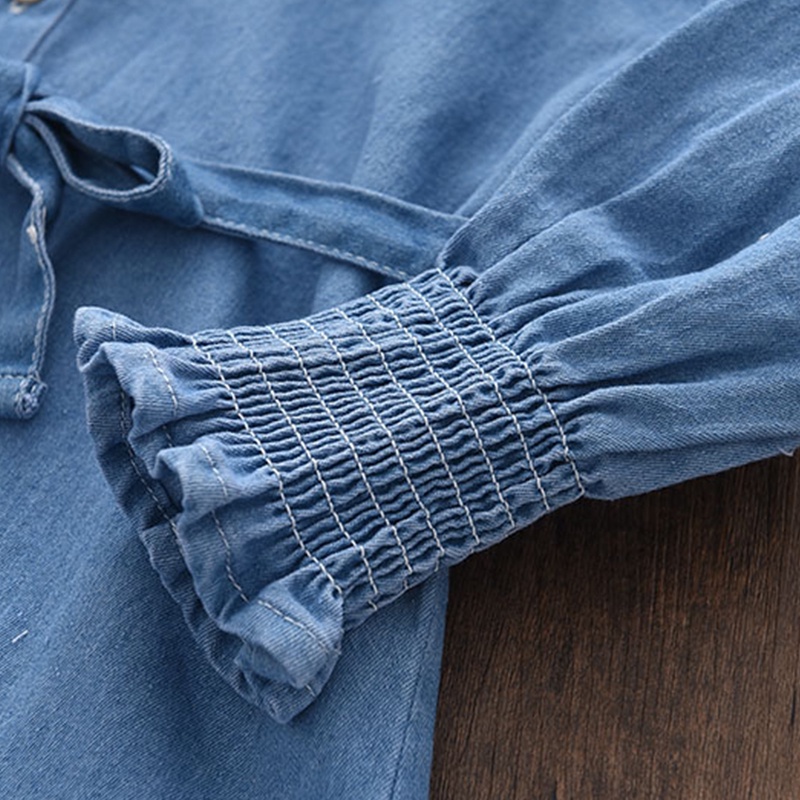 Đầm denim BEAR LEADER AH9083 tay dài màu trơn phong cách Hàn Quốc thời trang mùa thu mới cho bé gái