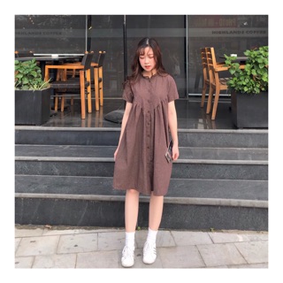 Babydoll nâu kẻ caro