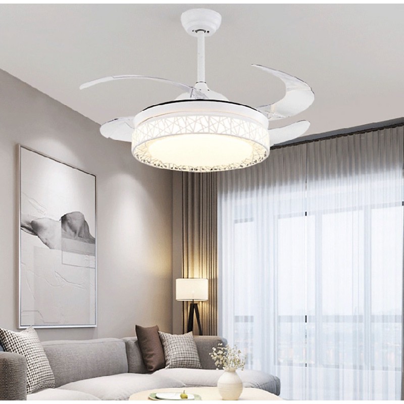 QUẠT TRẦN ĐÈN GIẤU CÁNH TỔ CHIM HIỆN ĐẠI + Có loa loa bluetooth trên quạt + Tặng điều khiển từ xa