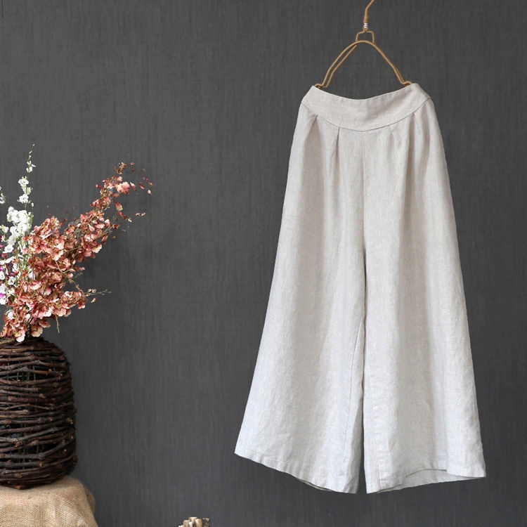 Quần cotton lanh ống rộng lưng cao Palazzo dành cho nữ