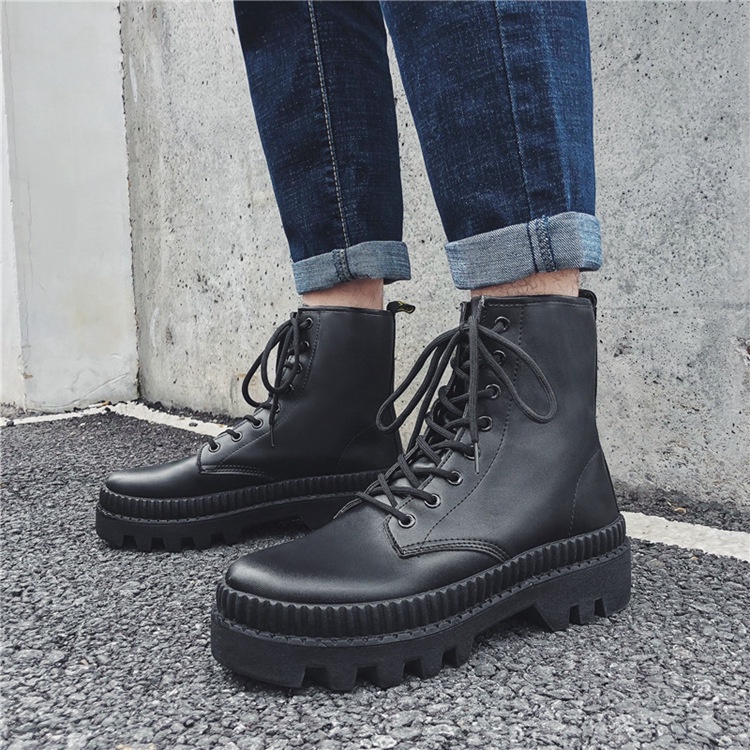 Giày nam bốt da cổ cao dr martens, Giầy Boots phong cách Ulzzang phiên bản Martin khóa Zip - 6Cm tăng chiều cao Full Box