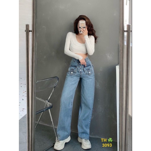 Quần bò xuông 4 cúc túi hộp trước cá tính