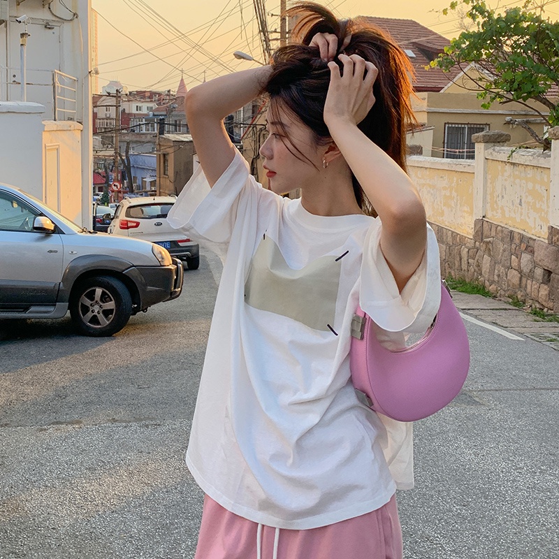 SUXI Áo Thun Tay Ngắn Cổ Tròn Dáng Rộng In Họa Tiết Đơn Giản Thời Trang Mùa Hè Dễ Phối Đồ