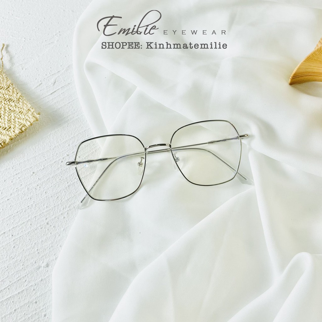 Kính gọng mảnh vuông đa giác to nam nữ dành cho mặt tròn Emilie eyewear chất liệu kim loại phụ kiện thời trang 8899