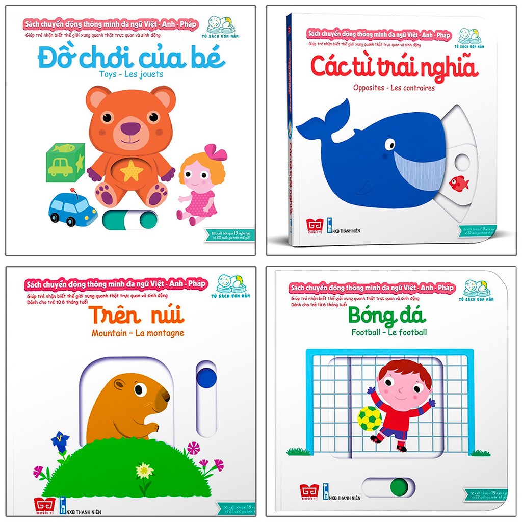 Bộ 4 cuốn sách chuyển động thông minh đa ngữ Việt - Anh - Pháp
