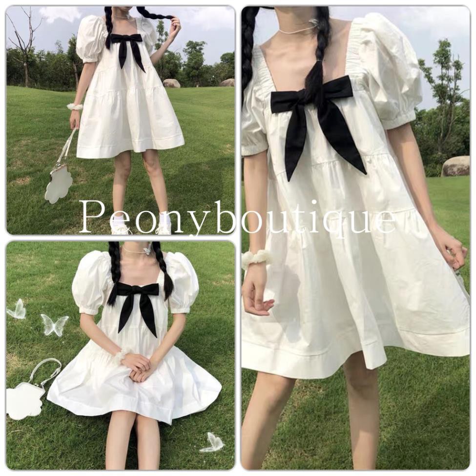 🌸 Đầm tay bồng cổ vuông dáng xòe bánh bèo tiểu thư Ulzzang 🌸 ྇