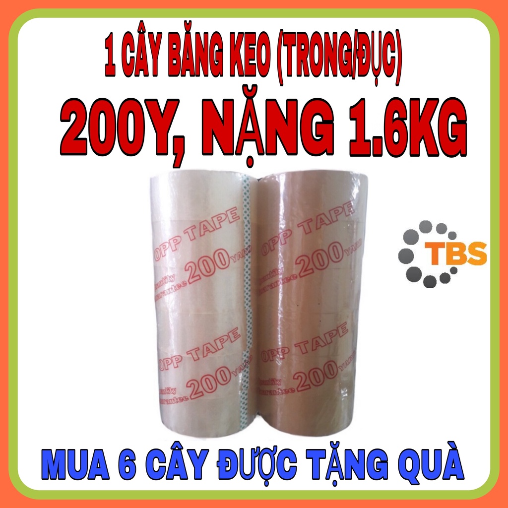 BĂNG KEO TRONG, ĐỤC 200 YARD, NẶNG 1.6KG, GỒM 6 CUỘN