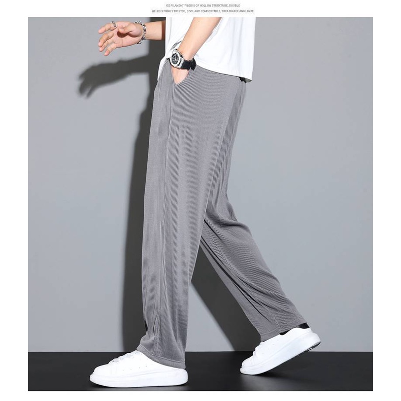 Quần Dài Vải Lụa Lạnh Mỏng Ống Suông Plus Size M-8XL Thời Trang Mùa Hè Dành Cho Nam