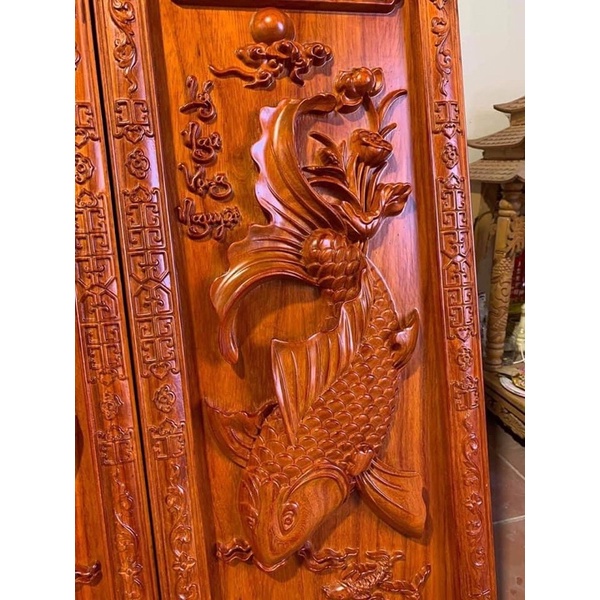 Bộ Tranh Phúc Đức Cá Chép Gỗ Hương KT 107x37