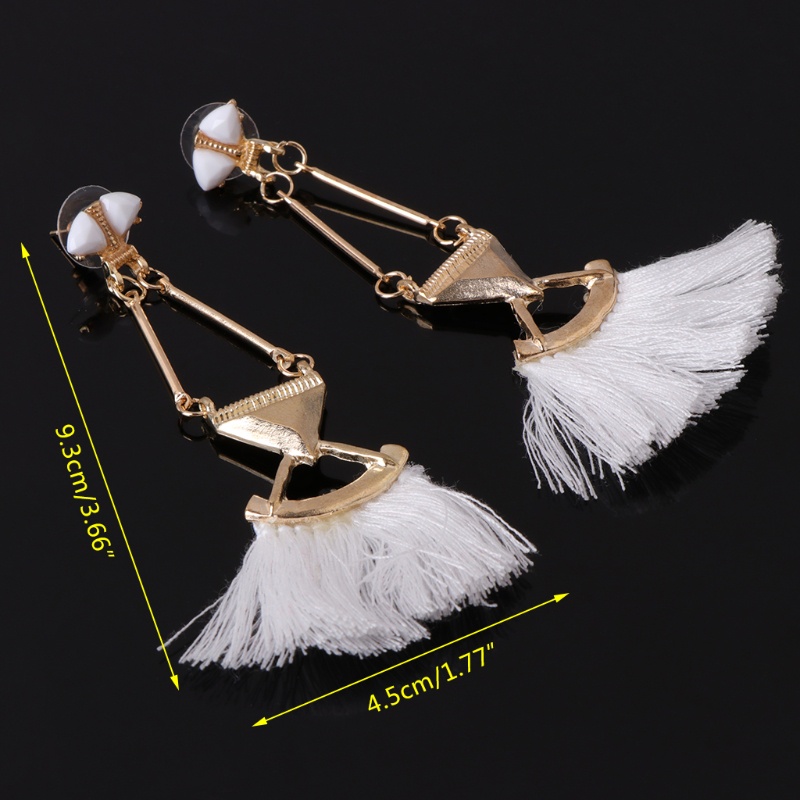 Hoa Tai Dáng Dài Phối Tua Rua Phong Cách Vintage Thời Trang