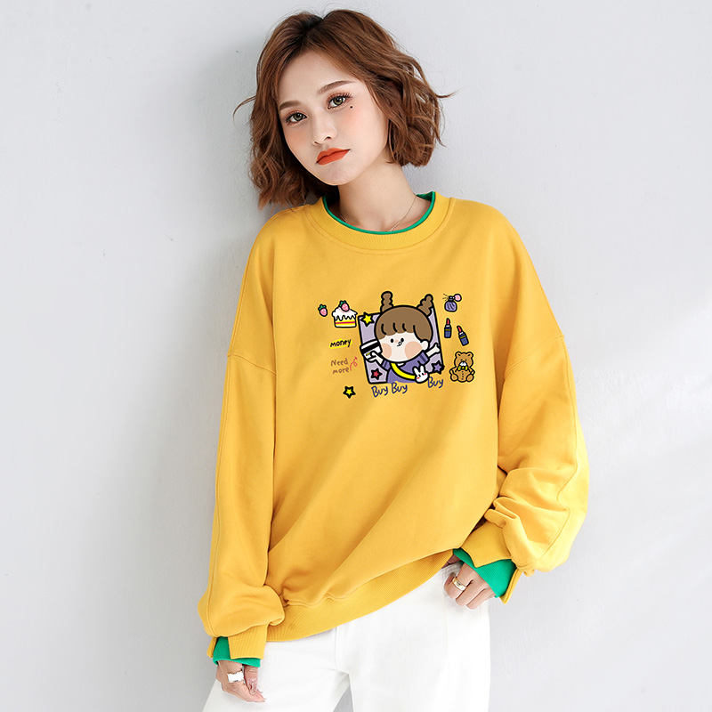 NRVP Áo sweater dài tay dáng rộng cổ tròn dễ phối đồ thời trang mùa thu và đông mới 2020 cho nữ