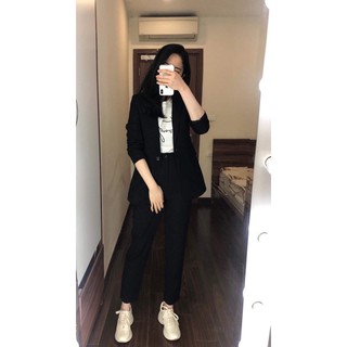 Bộ vest nữ đen 2 lớp đứng phom