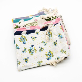Túi vải bố linen họa tiết vintage hoa hồng thỏ gấu voi pet dễ thương có dây rút tiện lợi size 10x14cm - namimi
