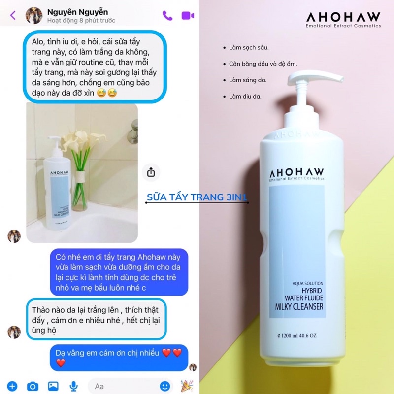 [120ml] Sữa tẩy trang 3 trong 1 AHOHAW HYBRID WATER CLEANSER | BigBuy360 - bigbuy360.vn
