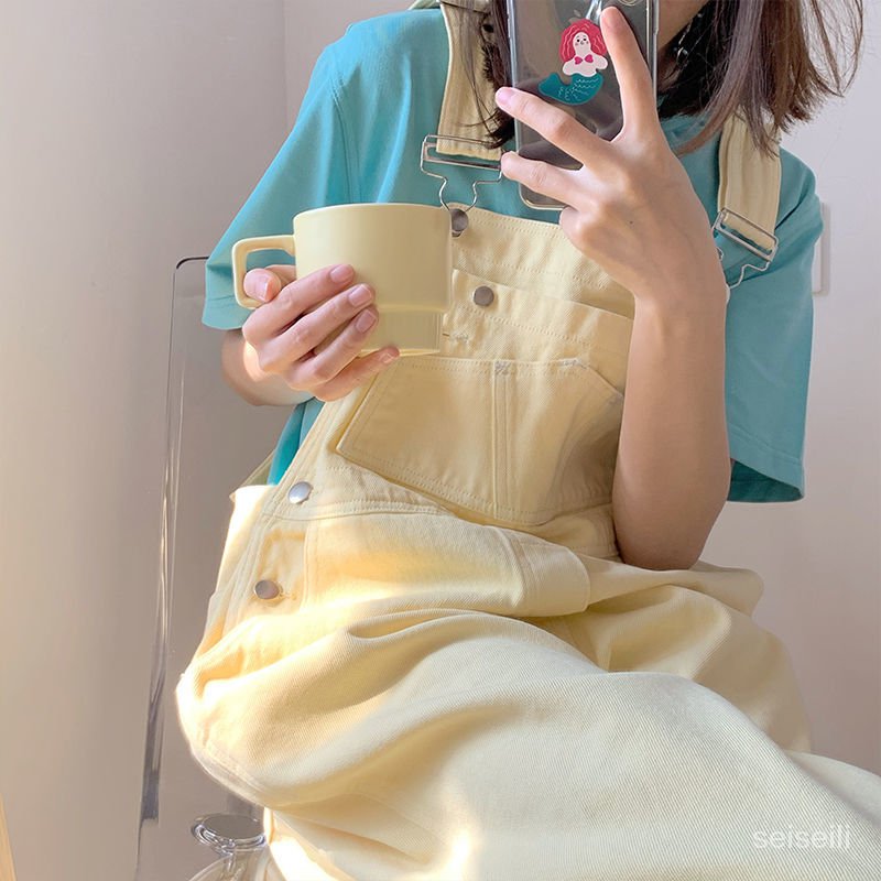 Quần Yếm Denim Ống Rộng Màu Vàng Gợi Cảm Cho Nữ | BigBuy360 - bigbuy360.vn