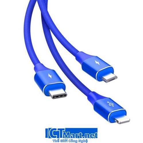 Cáp Pisen 3-in-1 (Lightning & Type-C & Micro USB ) Aluminum alloy braided 1,2m - Hàng chính hãng