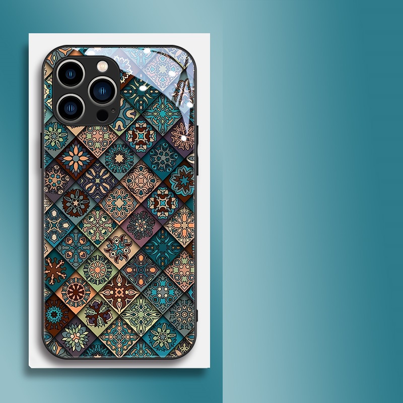 Ốp Điện Thoại Mặt Kính Cường Lực Họa Tiết May Mắn Cho iphone 13 pro max 14 11 12 mini 8 plus X XS max XR 7 6 6S plus
