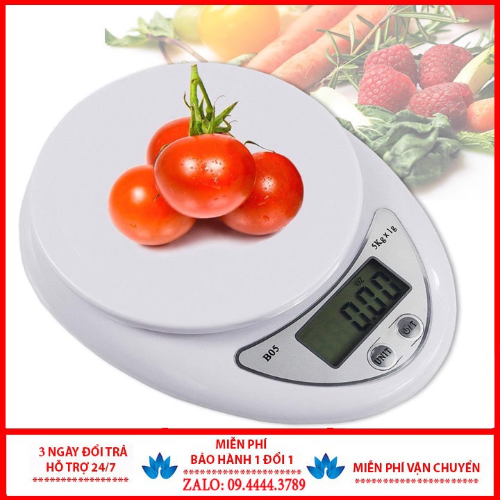 (Tặng 2 Pin) Cân Điện Tử Để Bàn 5KG, Cân Điện Tử Thực Phẩm Nhà Bếp Electronic Kitchen Scale WH - B05 5KG