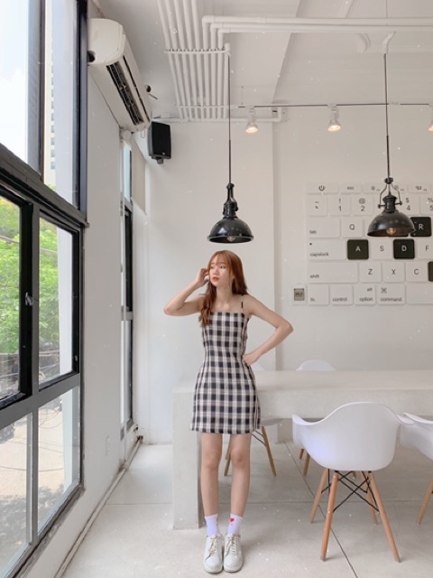 Đầm 2 dây buộc eo ( hàng đẹp ), họa tiết kẻ nhiều màu phong cách váy ulzzang cá tính Hàn Quốc | BigBuy360 - bigbuy360.vn