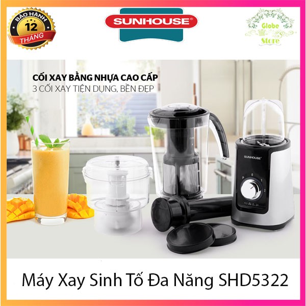 [ Chính Hãng SUNHOUSE ] Máy Xay Sinh Tố, Say Thịt, Máy Ép Hoa Quả Đa Năng Sunhouse SHD5322