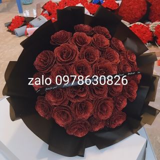 Hoa hồng nhũ kim tuyến Hàn Quốc bó 30 bông.