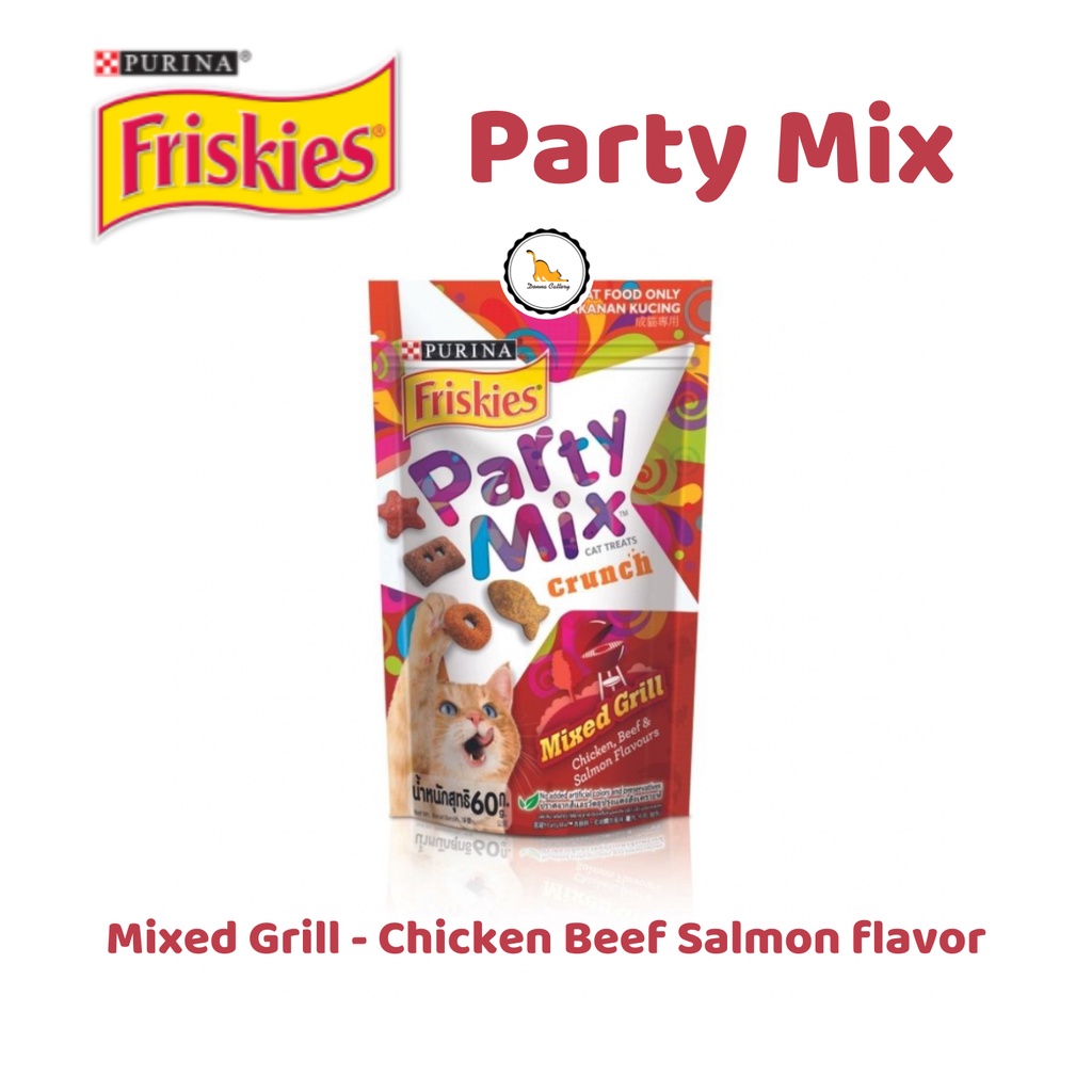 PURINA FRISKIES PARTY MIX - BÁNH THƯỞNG CHO MÈO ĐỦ HƯƠNG VỊ HỖN HỢP GÓI 60g